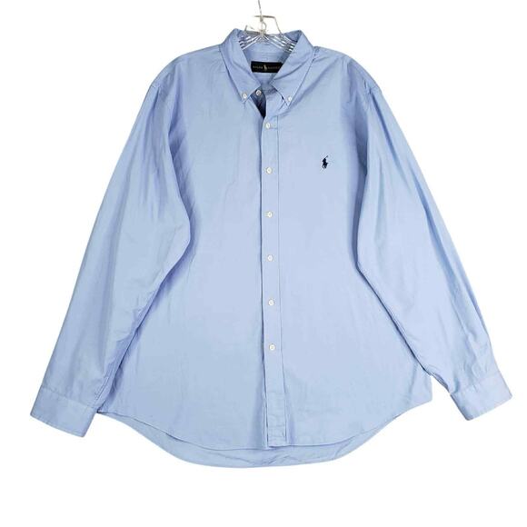 Polo Ralph Lauren Shirt Oxford Men’s Size XL Solid Blue LS Button Down Cotton - Picture 2 of 9